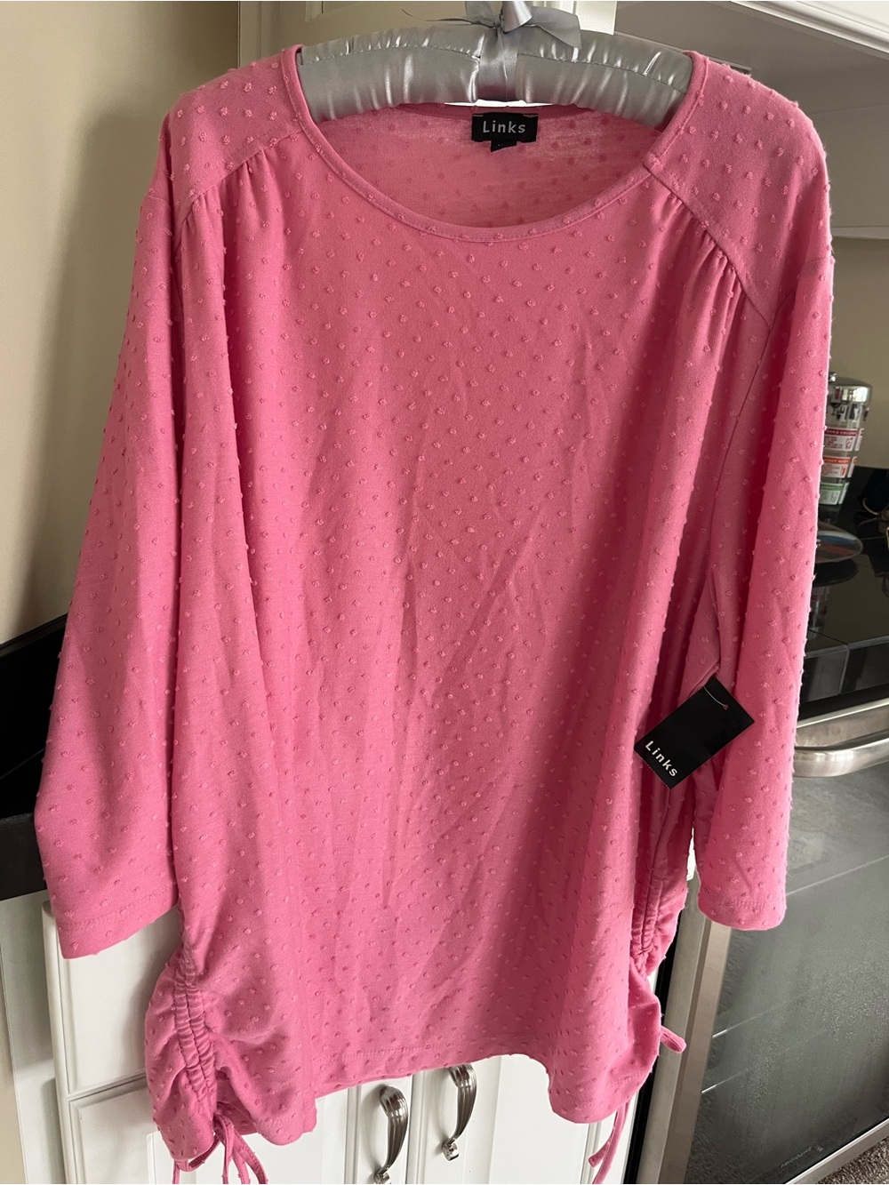 New XL Pink Textured Top with Drawstring Hem side Bows